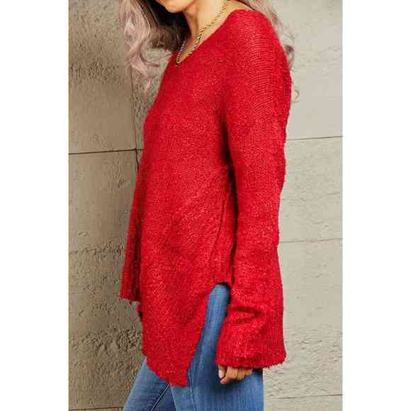 Heimish By The Fire Full Size Draped Detail Knit Sweater - Picture 2 of 5